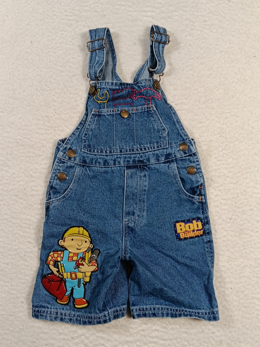 Vintage Bob The Builder Overall Shorts Toddler 2T Blue Denim Boys Y2K